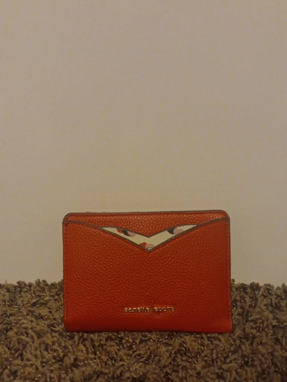 Nanette Lepore Red Leather Card Wallet with Patterned Accent